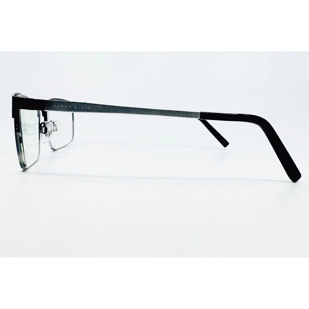 Perry Ellis Eyeglasses Mens Black Silver Semi Rimless PE 411-2 56-18-145